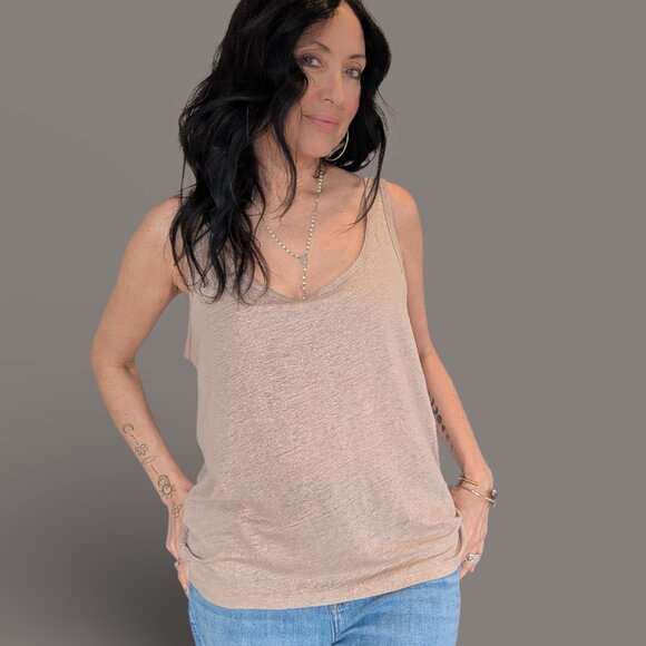 J. Crew Tan Tank Top with Gold Threading - Large - Picture 2 of 6